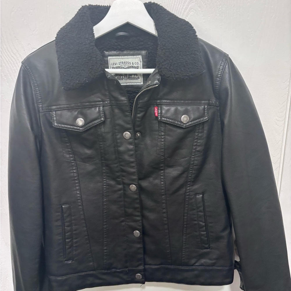 Levi's Black Faux Leather Jacket with Sherpa Lining
